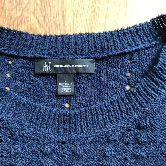 Navy Blue cotton/poly blend sweater by INC - Picture 2 of 11